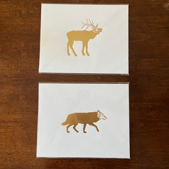 Gold Foil Wolf & Elk Print scandinavian art modern nordic folk nature silhouette - Picture 1 of 14